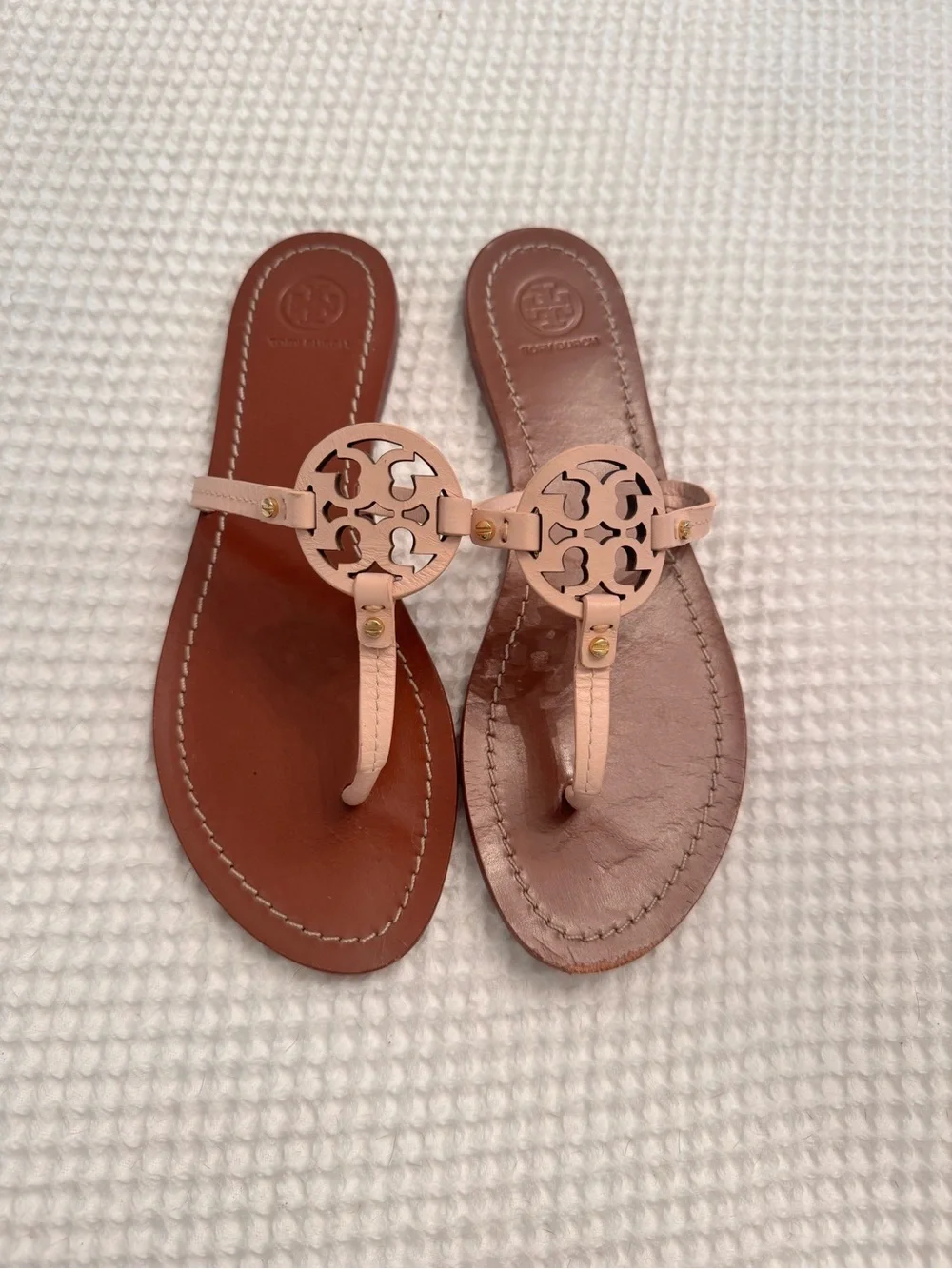 Tory Burch Leather Thong Sandals in Blush and Brown